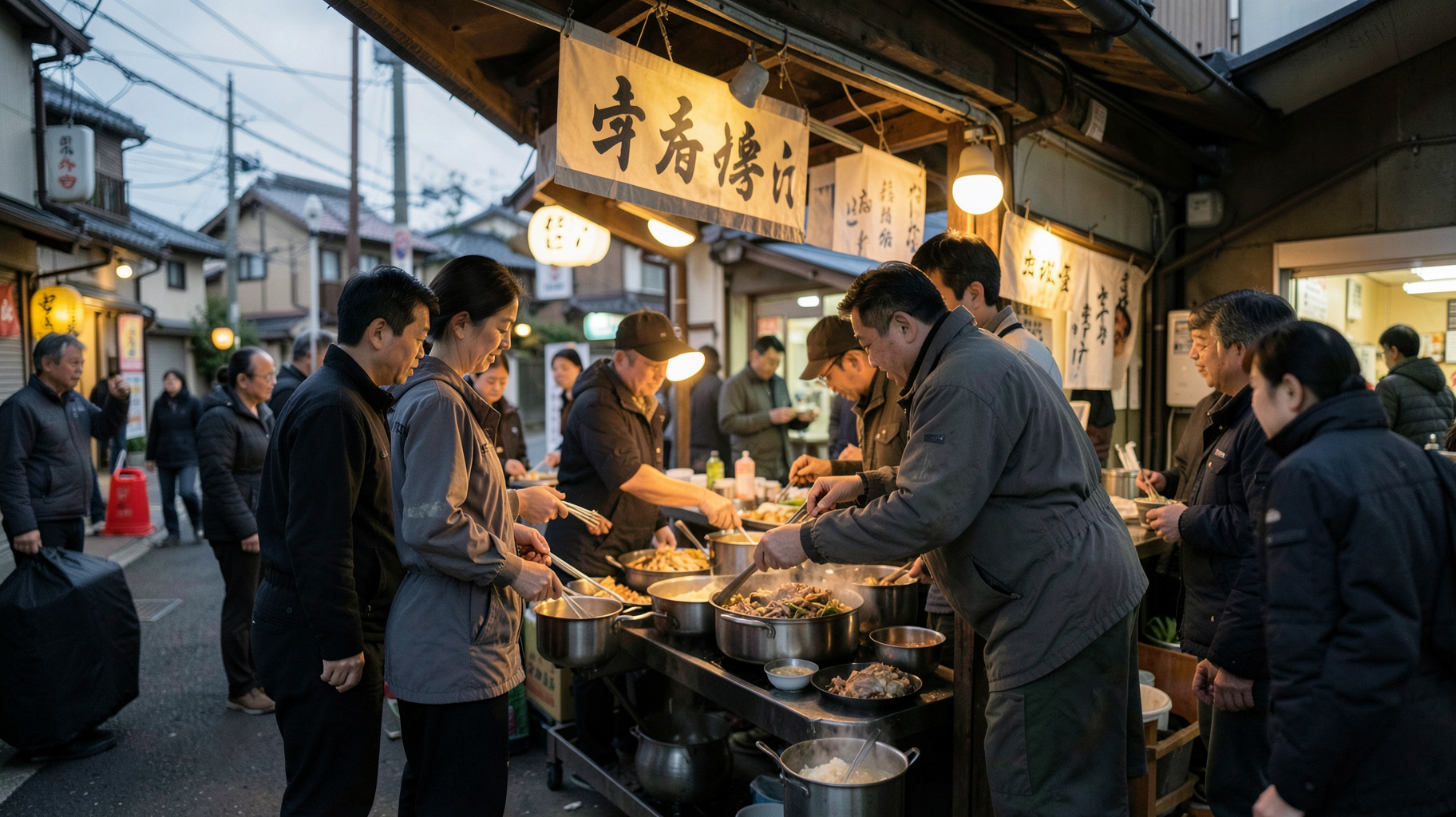 都市の飲食店で旅行客と地域の生活需要に向けた案内を準備するAI生成イメージ写真